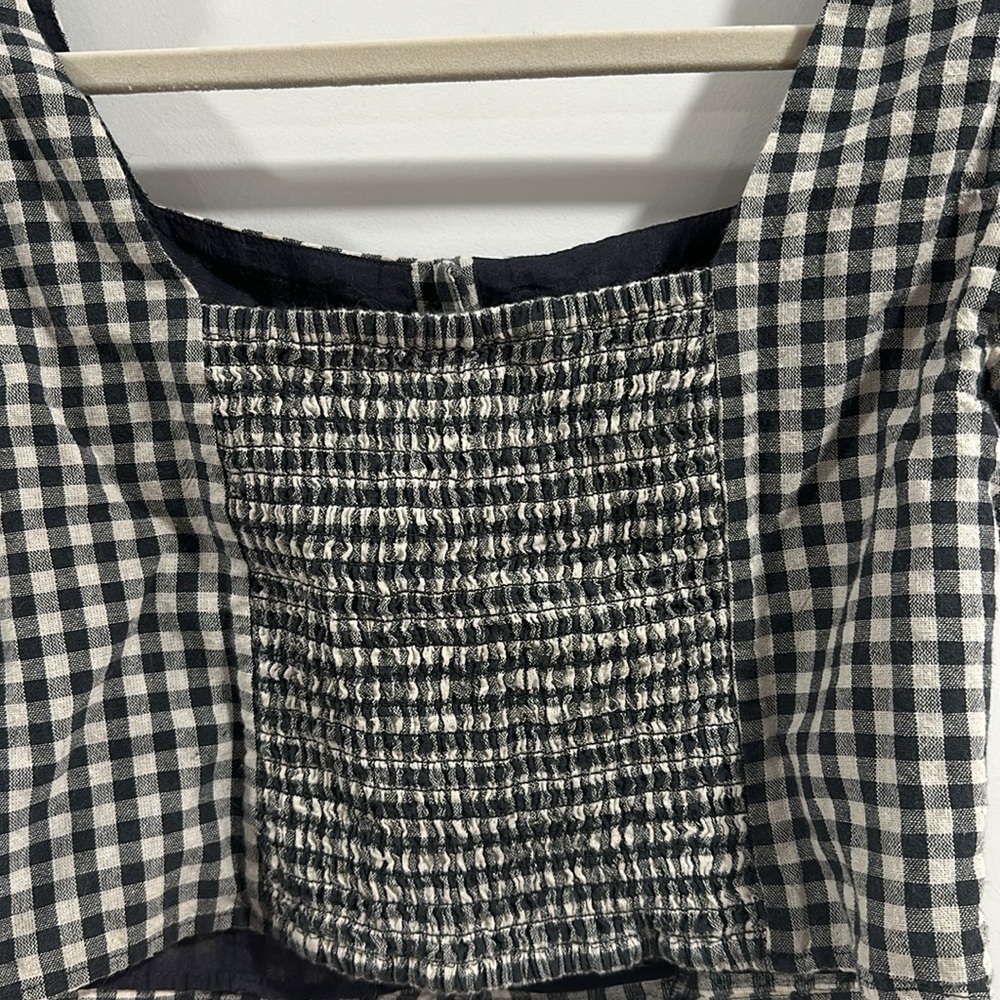 Urban Outfitters Gingham Button Down Ruffle Cap Sleeve Top - Picture 8 of 8